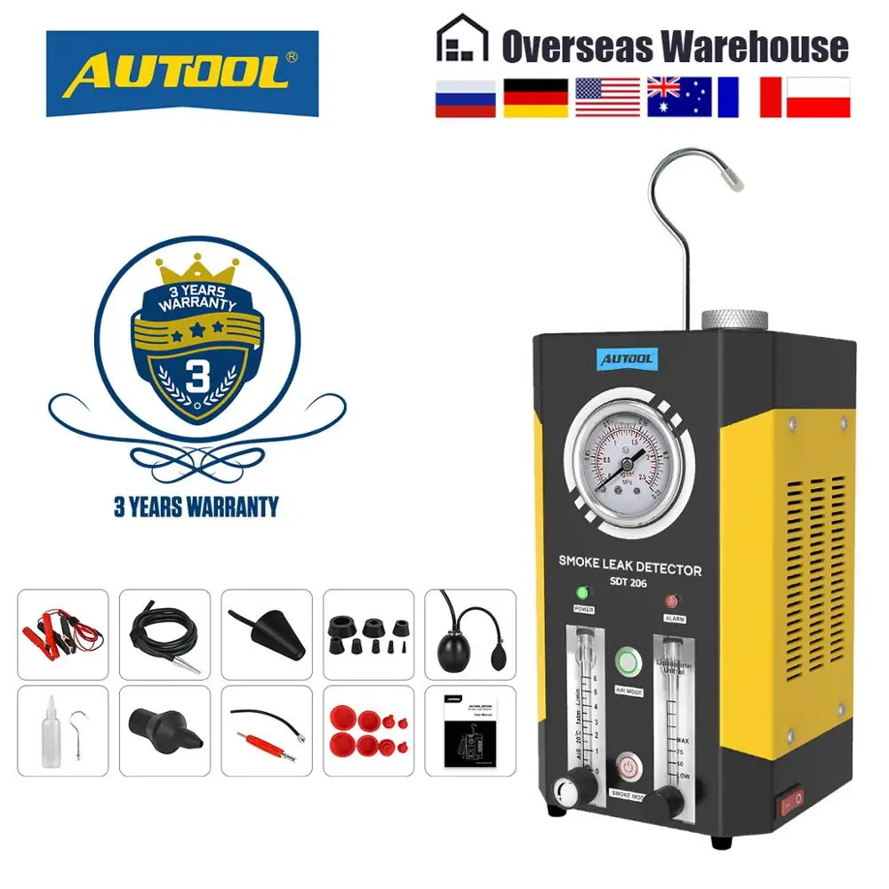 AUTOOL Upgraded SDT206 Car Smoke Leak Detector Pipe EVAP Vacuum Leakage Diagnostic Tool Car Smoke EVAP Pipe Leakage Analyzer 12V