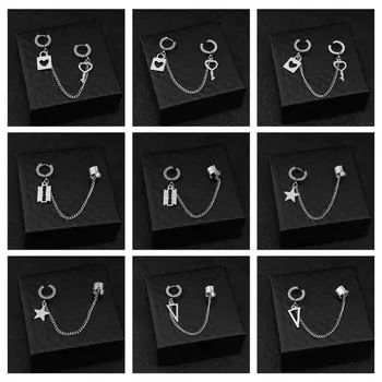 

Fashion Stainless Steel Ear Chain Key Lock Blade Pendant Men Women Earring