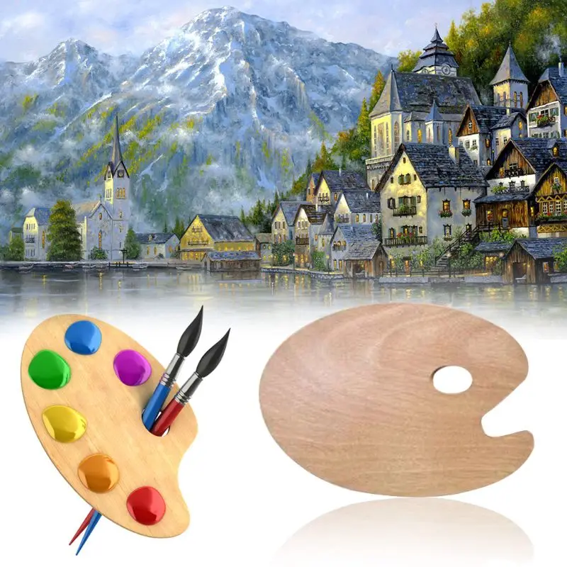 Wooden Artists Palette with Thumb Hole Oil Painting Acrylics Paint Oval Painting  Palette Tray for Adult - AliExpress