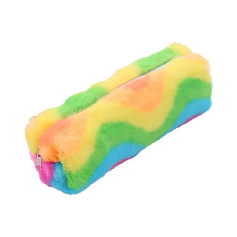 A New Cute Kawaii Rainbow Plush Pencil Pen Bag Zipper Strip Makeup Pouch Stationery - Цвет: A