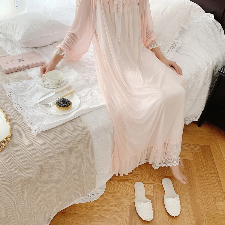 Элегантные женские хлопковые длинные ночные рубашки, большие размеры, белая газовая Ночная одежда из модала, женское винтажное Ночное платье принцессы, лето-осень