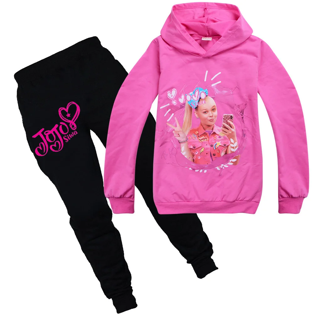 JOJO Siwa/Новинка года; сезон весна-осень; комплекты одежды с капюшоном для маленьких девочек; футболка брюки; комплект одежды с капюшоном детская спортивная одежда из хлопка с бантом - Цвет: Red Set