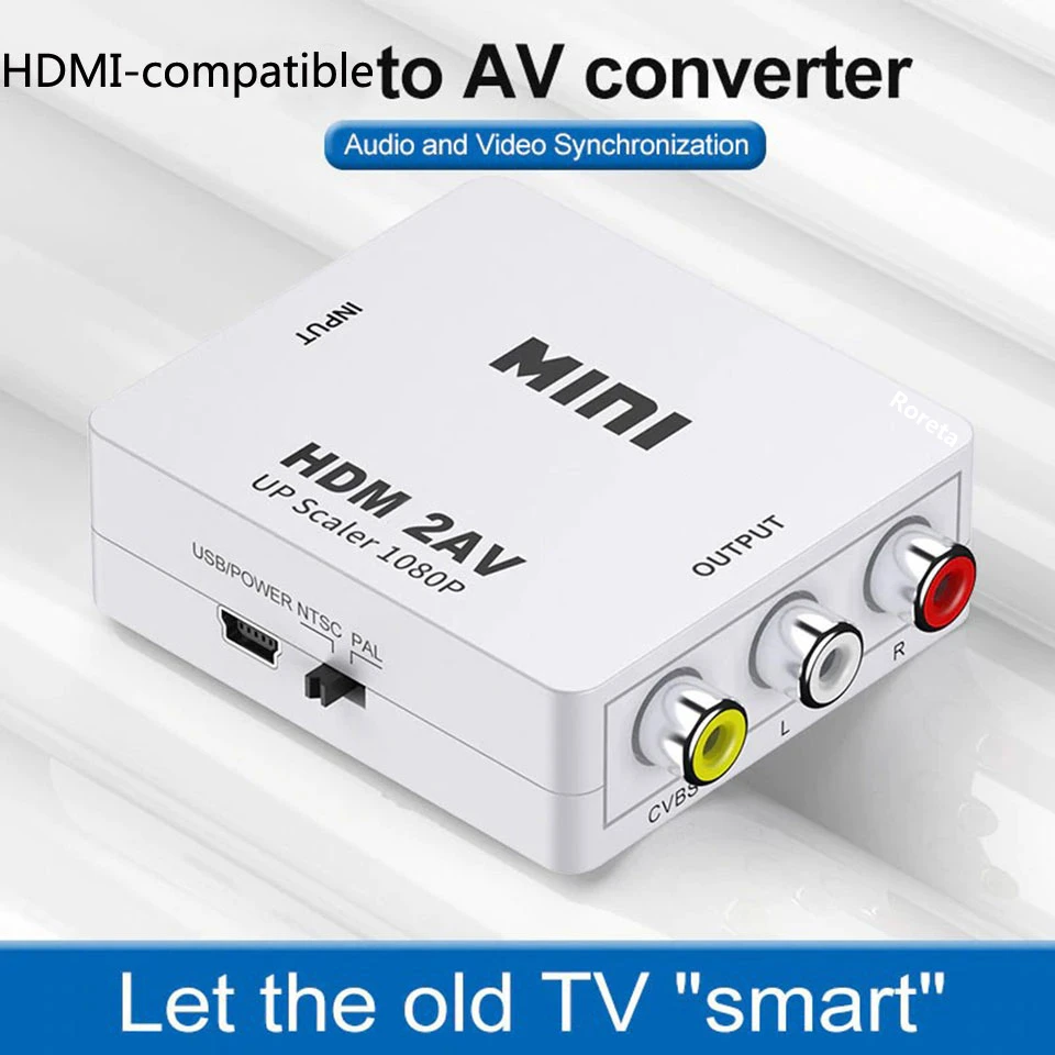 HDMI-compatible TO AV Scaler Adapter HD Video Composite Converter Box HD to RCA AV/CVSB L/R Video 1080P Support NTSC PAL