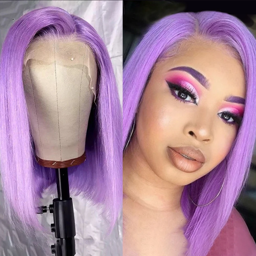 613-Colored-Red-Short-Bob-Wig-Blue-Lace-Front-Human-Hair-Wigs-Platinum-Blonde-Peruvian-Purple