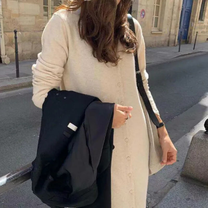 Skup Kobiety jesień długa koszula sweter sukienka V Neck pojedyncze piersi Vestidos proste szata Femme elegancka Jurken Plus Size Sukienki