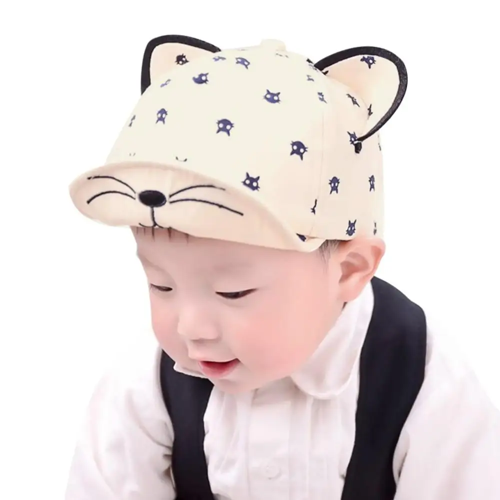 Летняя детская шапка в горошек с милыми кошачьими ушками регулируемая бейсболка
