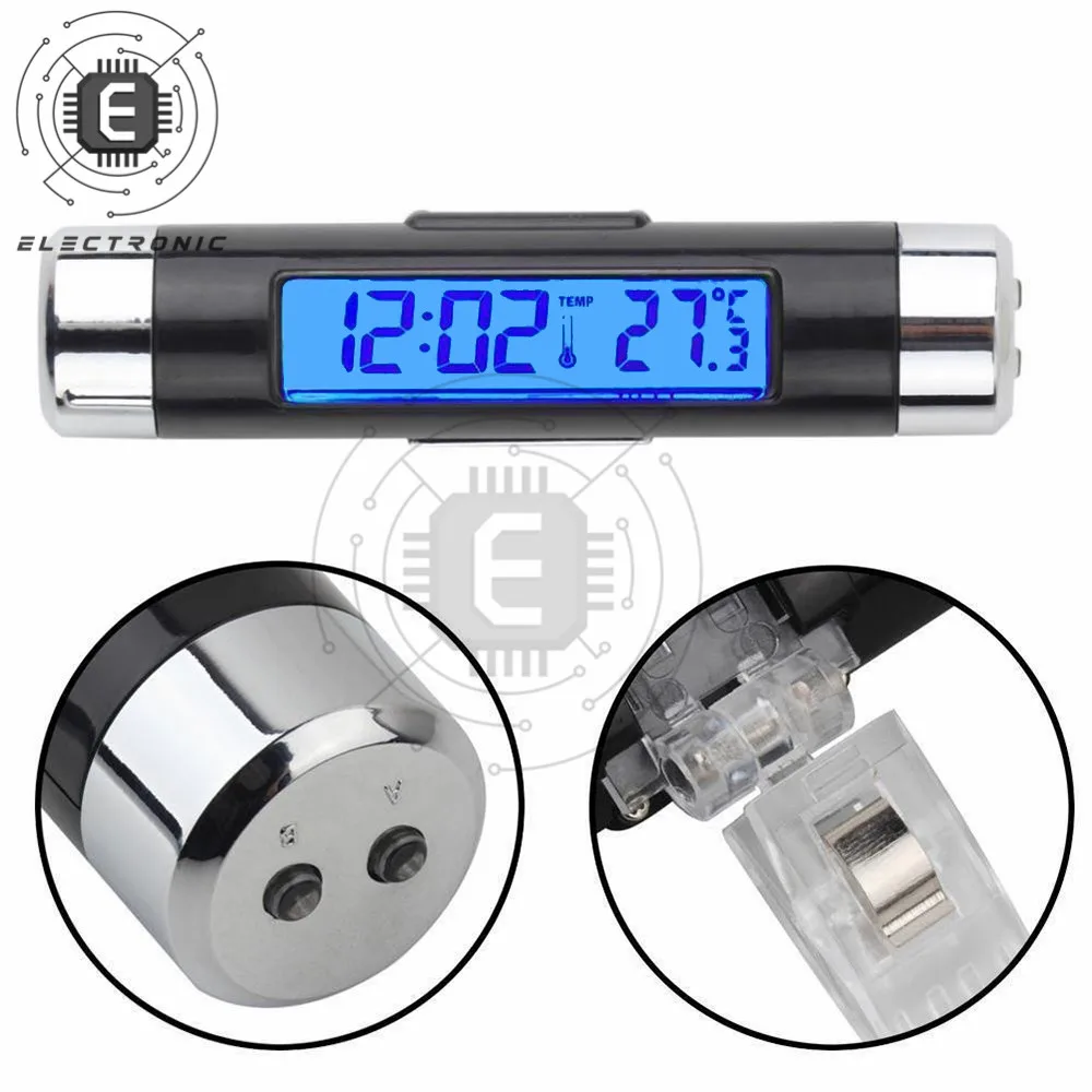 Orologio Digitale Per Auto Con Termometro - Display LCD Retroilluminato Blu Per Cruscotto - Foto 3