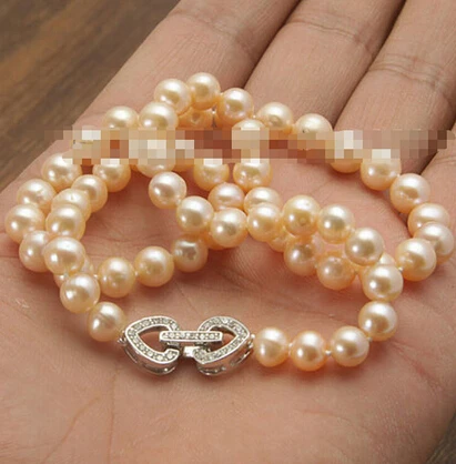 812 New AAA 7-8mm Pink Freshwater Cultured Pearl Akoya Necklace