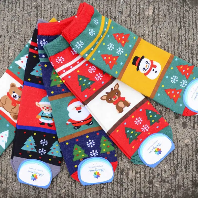Зимние рождественские носки хлопковые с забавным харуджуку милый Санта Снеговик Смешные Женские художественные носки, подарок на Рождество счастье хлопок носки