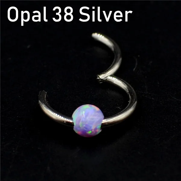 Opal 38 silver 1 шт. титановая шарнирная Опаловая перегородка кликер носовое кольцо Лабрет губа ушной хрящ спираль серьги гвоздики пирсинг ювелирные изделия 16 г - Окраска металла: Opal 38 silver