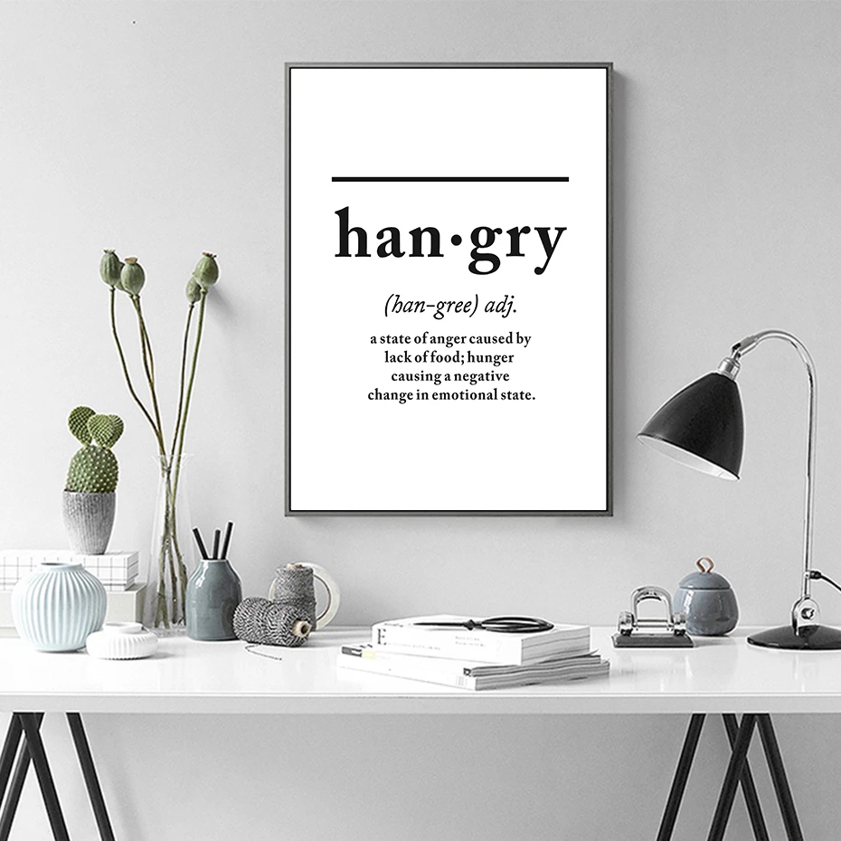 Скандинавский Hangry разрешение буквы холст картина черно-белая стена художественный принт и плакат современная картина домашняя декоративная