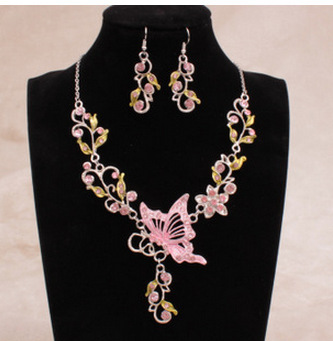 Jewelry Set Bride Rhinestone Jewelry Set Silver Plated Butterfly Choker Necklace Earrings Set Jewelry For Women Girls