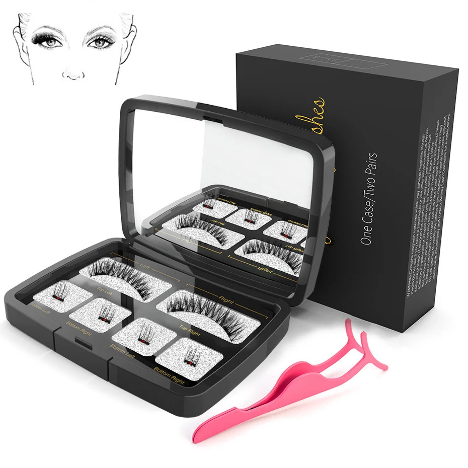 Magnetic eyelashes 4 part magnets handmade 3D/6D magnet lashes natural false eyelash comfortable with Gift Box SCT04-1