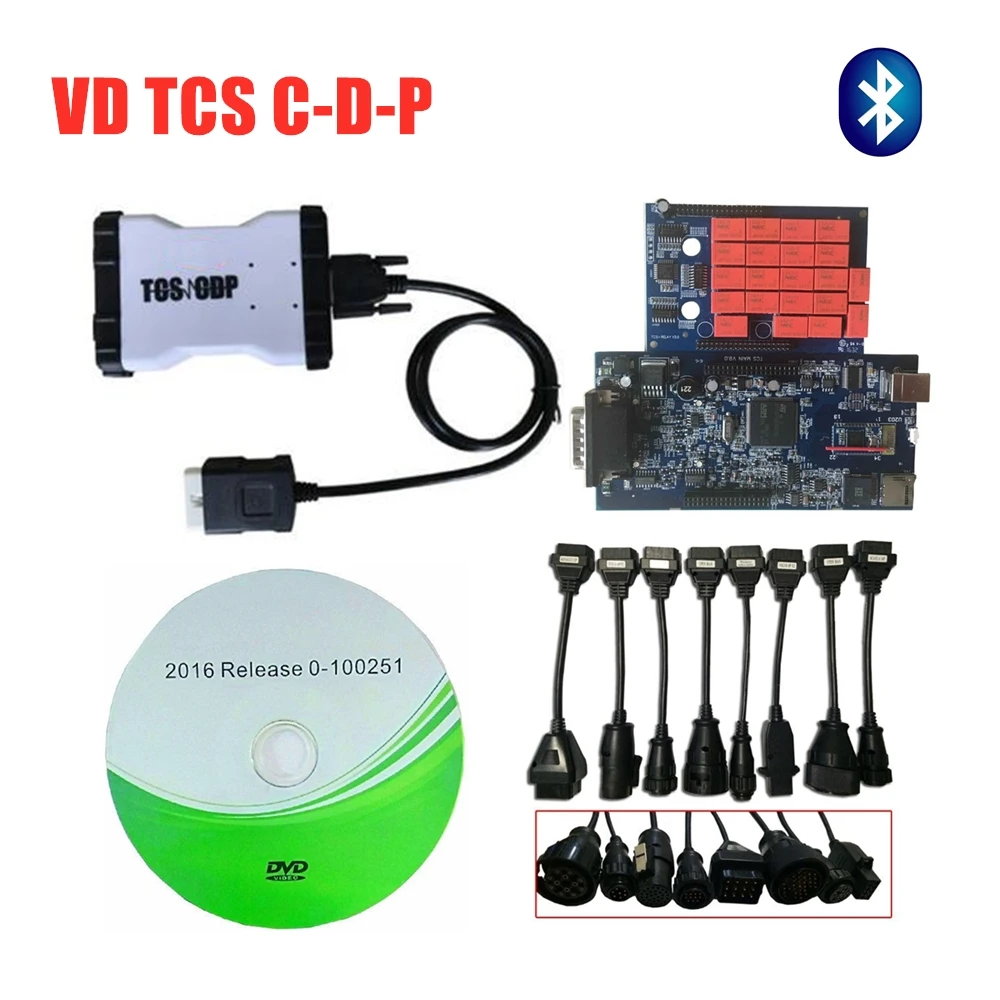 Vci синий PCB vd tcs c-d-p 2016R0 с bluetooth диагностический obd vd ds150e c-d-p obd2 для delphis сканер+ автомобиль/грузовик кабель - Цвет: with bluetooth