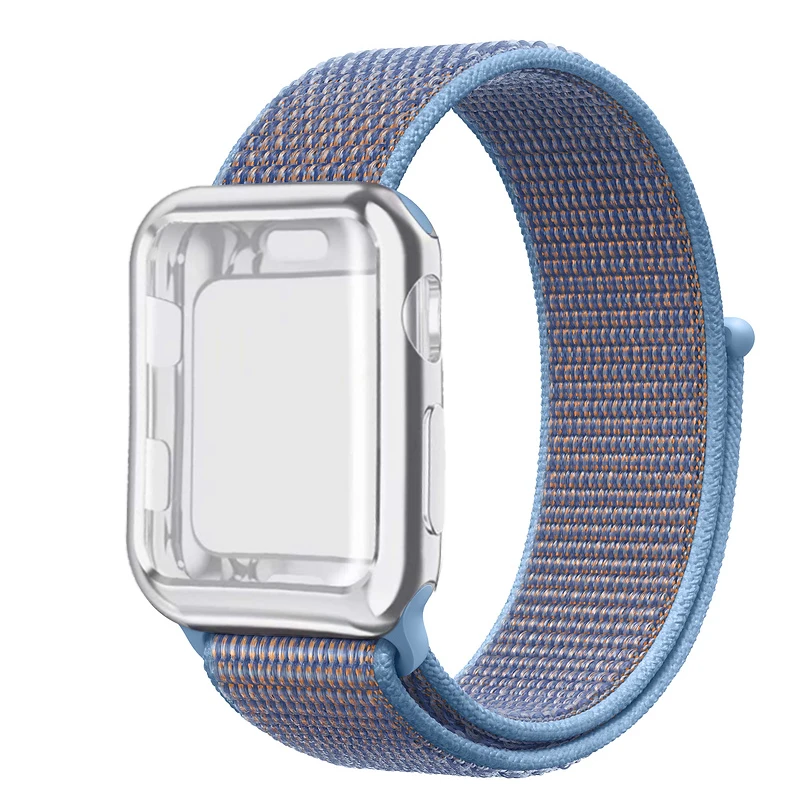 Спортивный бесшовный ремешок для наручных часов Apple Watch, версии чехол 44 мм 40 мм, 38 мм, 42 мм, iWatch, версия 5 4 3 2 спортивный Браслет Apple watch 4 чехол Защитная пленка для экрана - Цвет ремешка: Cerulean