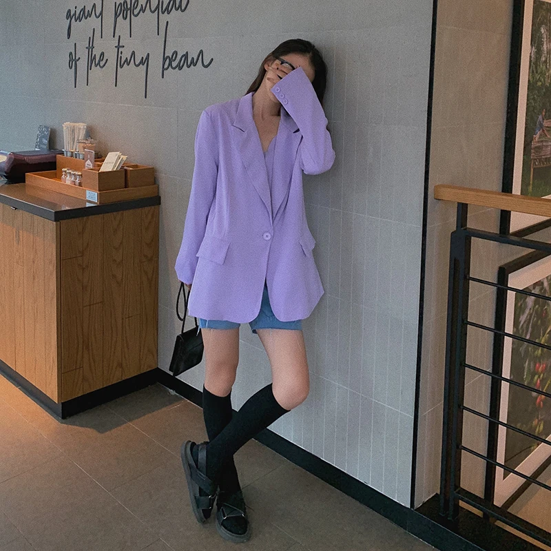 Suit Jacket Women's Autumn New Style Korean-style Loose-Fit Long Sleeve British Style CHIC Elegant Purple Suit Fashion