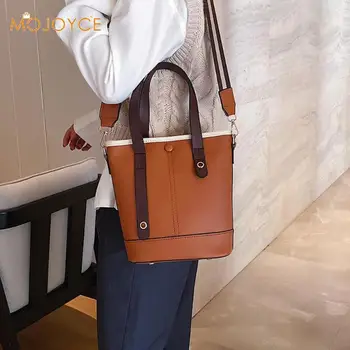 

Women PU Leather Shoulder Crossbody Bag Totes Casual Large Bucket Handbag Simple Shoulder Messenger Bag Ladies Cross Body Bag