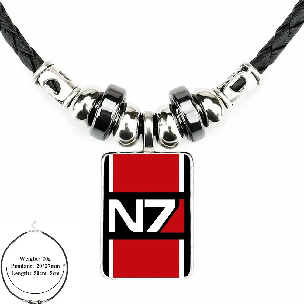 as picture EJ глазурь Mass Effect N7 черная кожаная подвеска-бусы винтажная стеклянная подвеска женское ожерелье ювелирные изделия для женщин подарок для девушек - Окраска металла: as picture