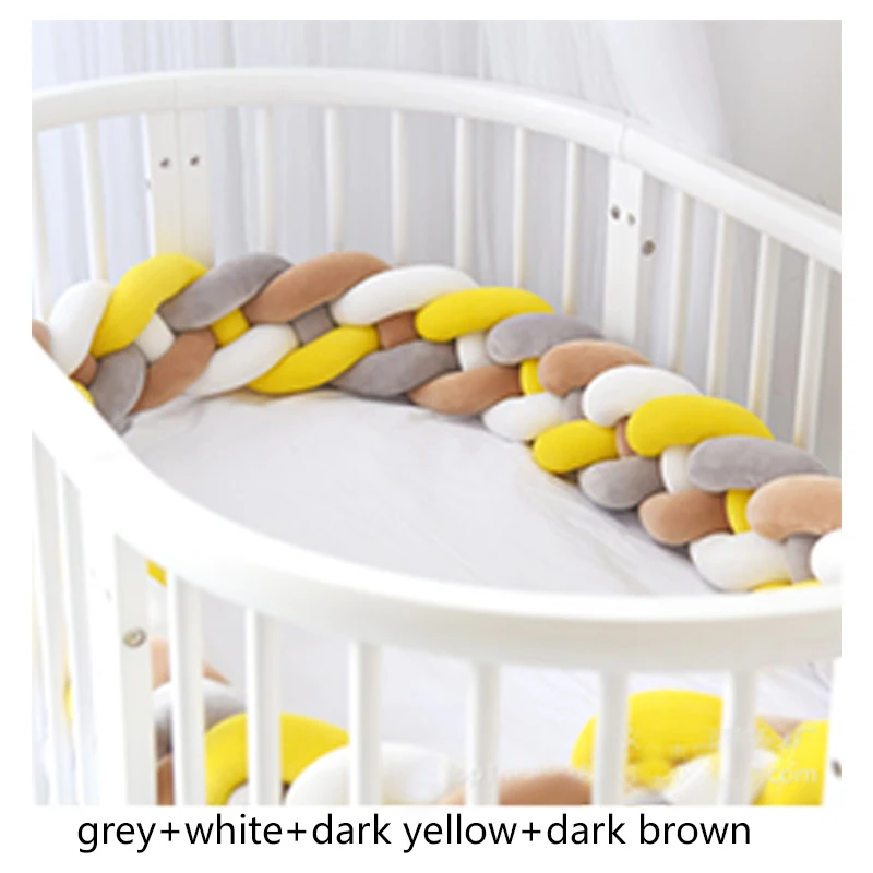 grey yellow brown 220 см бампер для детской кровати, четыре слоя, Узелок, ручная работа, длинный Узелок, Плетеный плюшевый детский протектор, детская кроватка, Узелок, подушка, декор для комнаты - Цвет: grey yellow brown