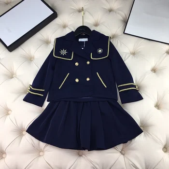 

European and American children's wear 2020 autumn new style Long-sleeved embroidered coat skirt Baby girl fashion suit