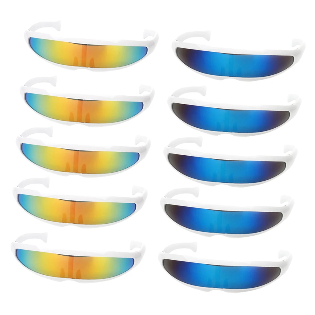10 Pieces Novelty Futuristic Cyclops Mirrored Sunglasses Costume for Kids Adults