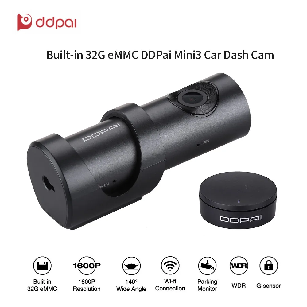 

DDPai Mini3 Car HD 1600P Dash Cam DVR Built-in 32G eMMC Storage Car WIFI Camera Loop Recording Dash Camera with F1.8 Aperture