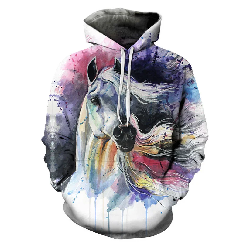 homens 3d hoodies impressão marrom cavalo animal