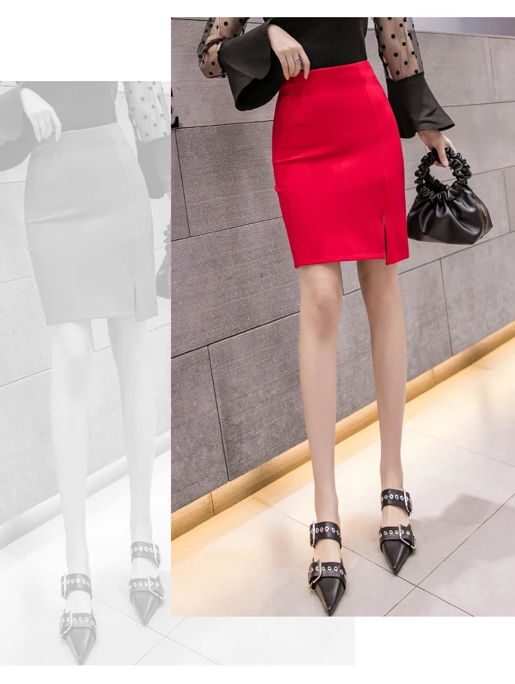 Elegant Women's Pencil Skirt New Fashion Korean OL Style Red Black Mini Skirts High Waist Work Office Bodycon Skirt