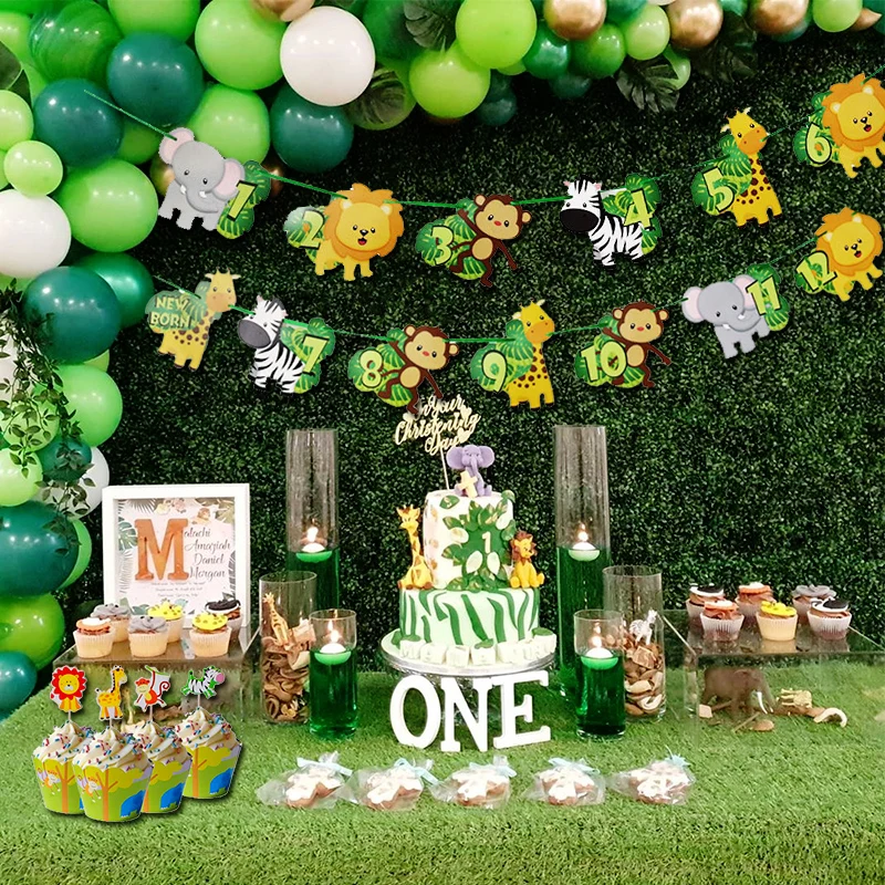 Decor D Animaux De La Jungle Banderole Photo De 1er Anniversaire 1 12 Mois Decorations De Fete Safari Fournitures De Fete D Anniversaire D Animaux D Un An Aliexpress
