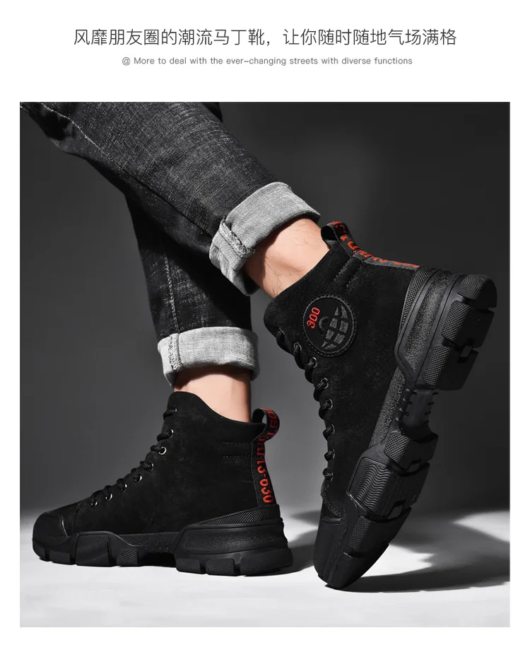 High Quality Winter Genuine Leather Men's Martin Boots Warm Working Boots Lace Up Men's Desert Boots Round Toe High Top Shoes