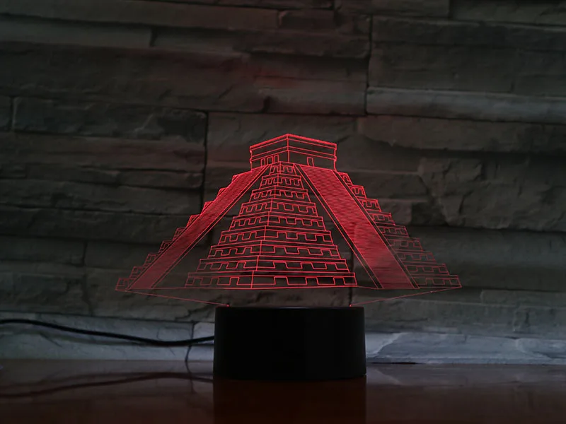 Здание Mayan Пирамида 3D питание многоцветная с пультом дистанционного управления для прикроватной декоративной светодиодной ночной лампы Ночник Лампа батарея