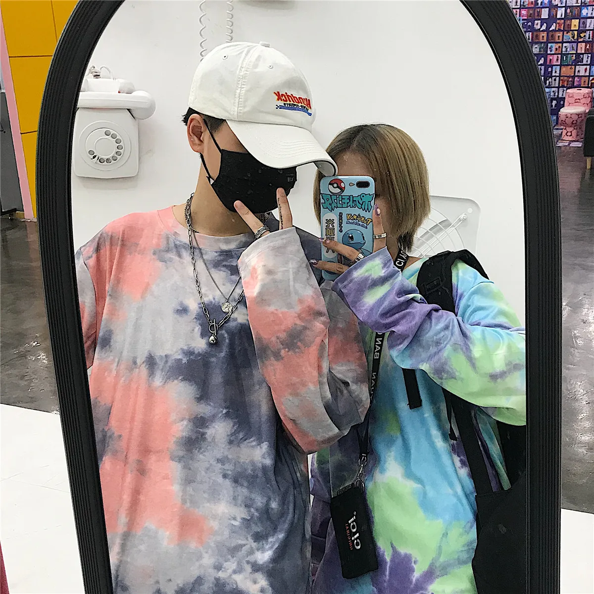 Женская футболка с принтом Tie Dye свободная длинным рукавом в Корейском стиле для