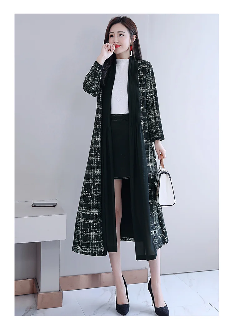 Fashion Casual Mantle Spring And Autumn New Style Plaid Trench Coat Women's Long Outdoor Shawl Coat over-the-Knee Korean-st