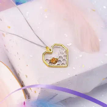 

Tuliper Animal Bee Heart Necklace Pendant For Women Sterling Silver 925 Honeycomb Chain Party Jewelry Gift подвеска бижутерия