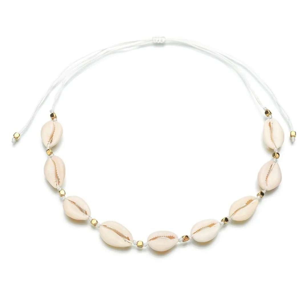 Shell Choker Necklace Women Vintage Mini Beaded Choker  Adjustable Weaving Rope Chain Natural Shell Necklace Handmade Jewelry