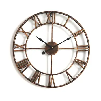 

1pc Metal Rose Gold/copper Roman Openwork Silent Clock European-style Home Decorative Mute Wrought Iron Wall Clock 40cm