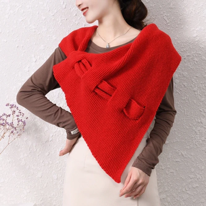 Fashion Spring Autumn Knitted Shawl Women Crochet Shoulder Guard Neck Infrared Pierced Cloak Tied Scarf Fake Shawl Red pierced high waist jeans women s spring and summer thin straight tube loose 2022 new fashion casual thin wide leg pants