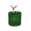 Green Glass Storage Jars Tea Canister Candy Pot Golden Deer Decorative Storage Jar with Cover Transparent Spice Organizer Box 5