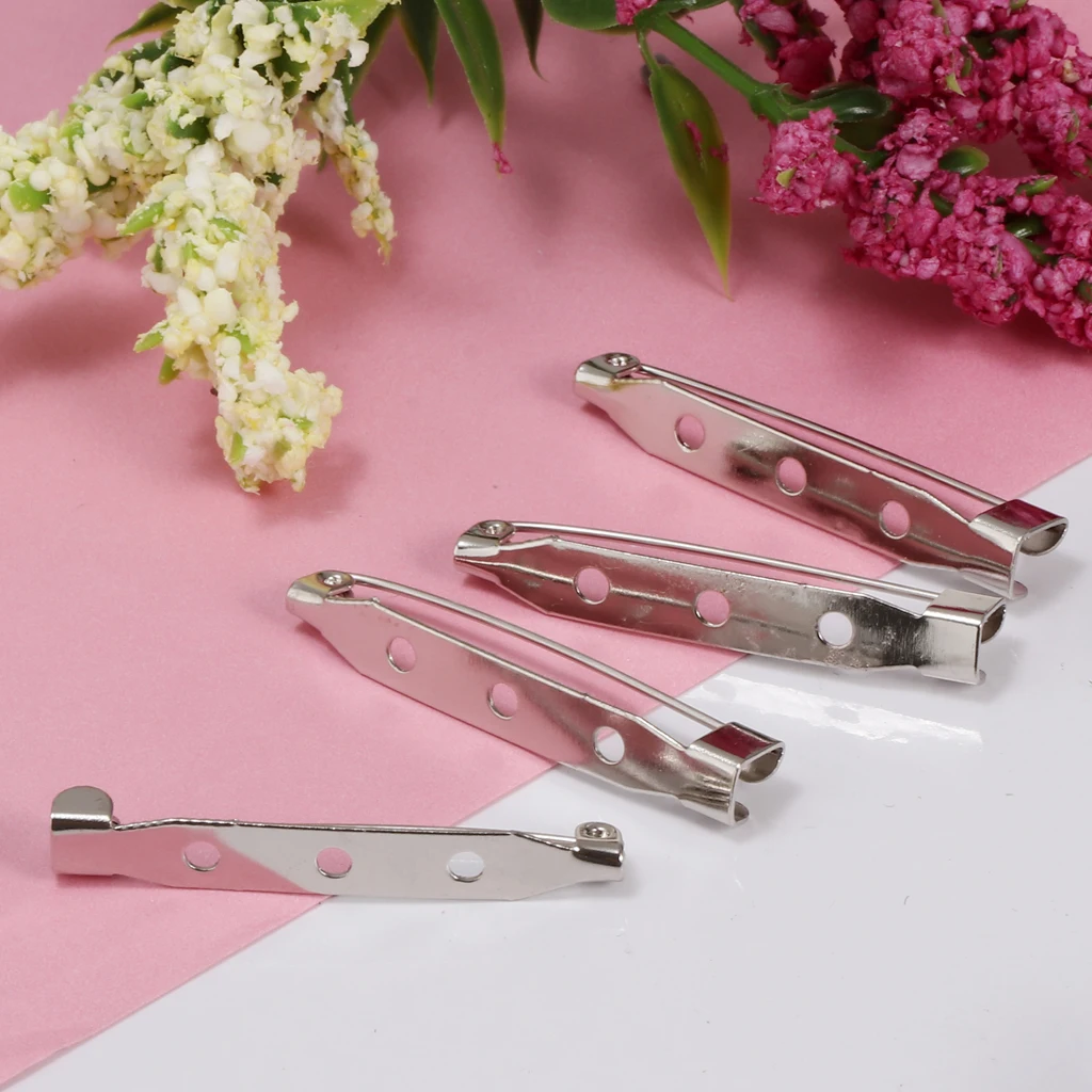 80Pcs DIY Brooch Pin Backs, Safety Catch Pins Bars Craft Pin Back Clasp Brooch with 3 Holes
