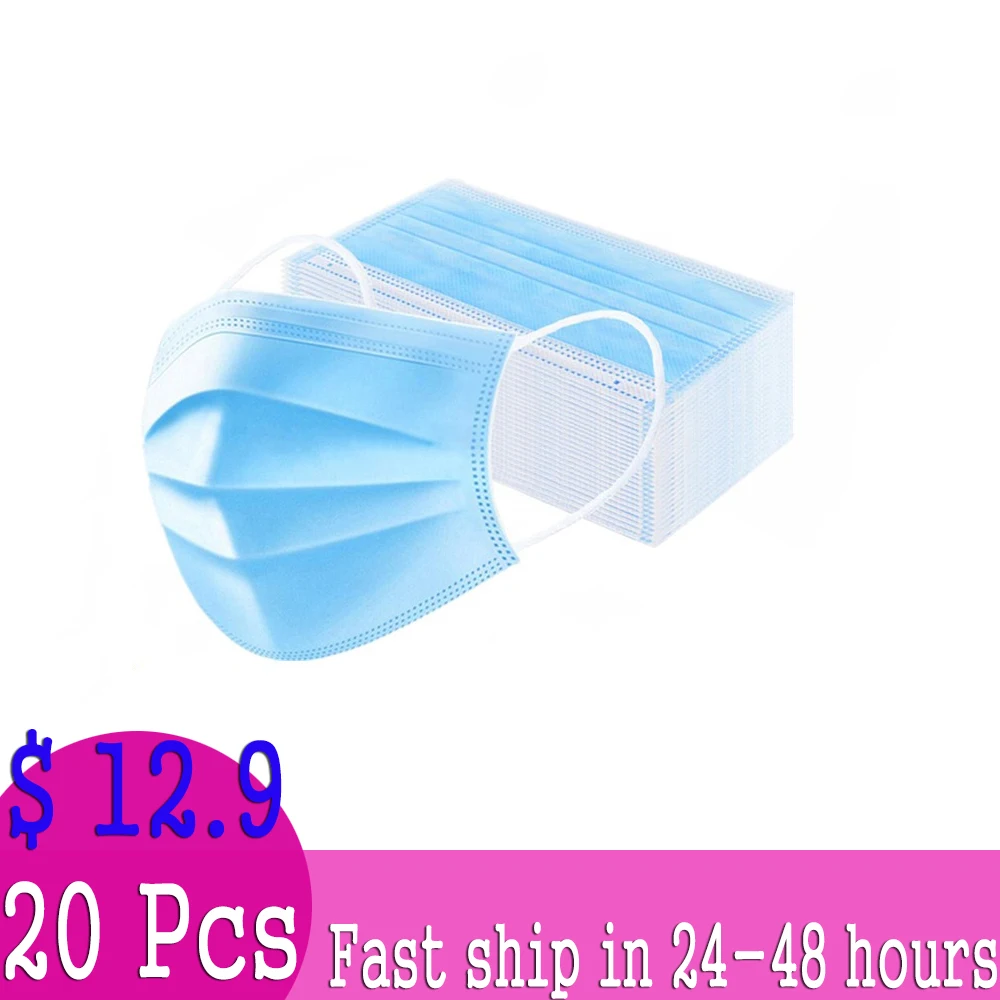 

20Pcs/Pack Anti-Dust Dustproof Disposable Earloop Face Mouth Masks Facial Protective Cover Masks Virus Fast shipping 24-48 hours