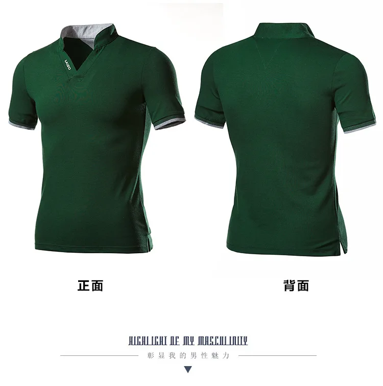 Летняя новая модная мужская рубашка поло, хлопковая Повседневная рубашка поло с коротким рукавом и стоячим воротником, однотонная мужская рубашка поло с v-образным вырезом