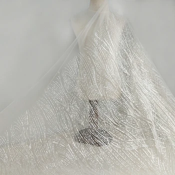 

Soft White Geometric Sequins Embroidery Lace Fabric By The Yard, Fashion Wedding Dresses And Stage Dresses