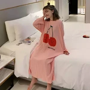 Nightdress women Осенне-зимняя женская ночная рубашка с длинным рукавом из хлопка с животным принтом в стиле пэчворк, свободная ночная рубашка, Повседневная Ночная рубашка, пижама с длинным рукавом - Цвет: Nightdress women