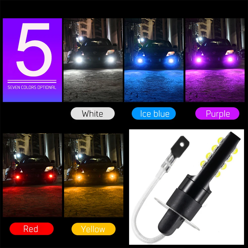 2Pcs H3 LED Car Fog Light DRL Brake Driving Lamp Super Bright Auto Daytime Running lights Bulb 3030 12SMD 12V 5 Color optional foggy headlights