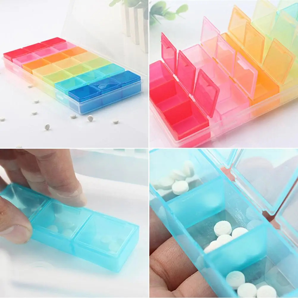 Практичный 1 шт. 7 дней таблеток медицина таблетки Pillbox диспенсер Таблетки Box Контейнер для медикаментов Органайзер чехол с 21 отделениями