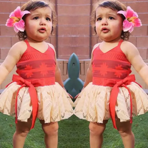 Princess Newborn Toddler Kids Baby Girl Moana Dress Summer Sleeveless Backless Strap Tutu Bow Beach Dress Sundress Baby Clothing girls dress princess costume