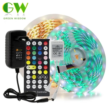 

LED Strip Light RGB+CCT 5050 SMD 2835 Flexible Ribbon LED Light Strip 5M Set with 44key IR Remote Controller+DC12V Power Adapter