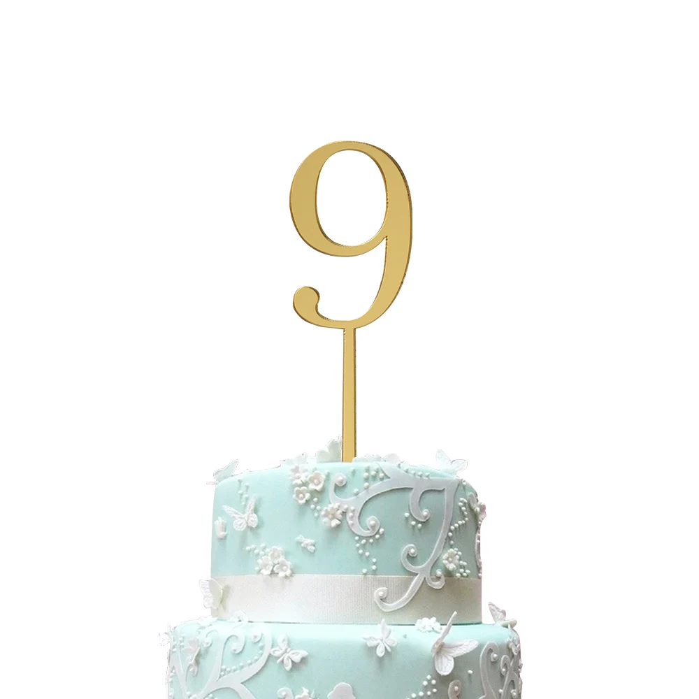 Number 9 2 шт. золотой номер Украшение для именинного торта юбилей вечерние украшения из акрила торт Декор спрос среди детей Подарки Свадебные принадлежности - Цвет: Number 9