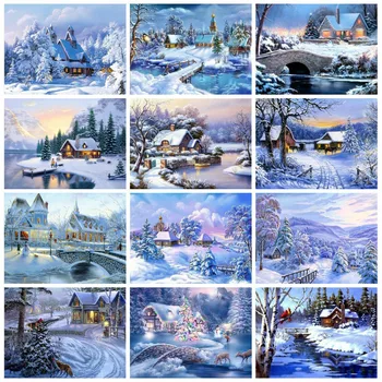 

Huacan 5d Diamond Painting New Arrivals Landscape Mosaic Snow Farmhouse Home Decor Embroidery Winter Diamond Art