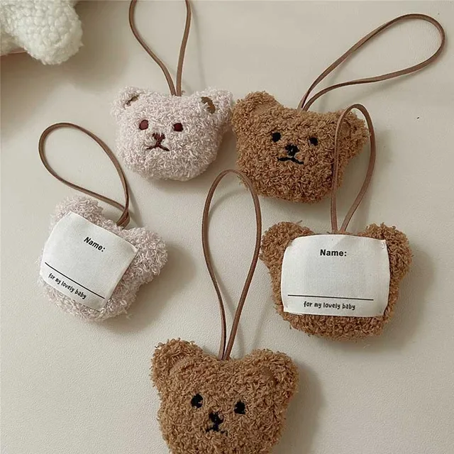 1-5Pcs Cute Cartoon Plush Bear Head Keychain Pompom Car Key Ring Women Girl Bag Pendant Key Chains Jewelry 7x18cm 2